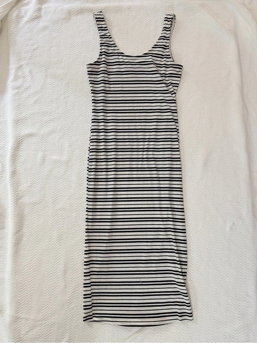 Sleeveless Striped Ribbed ankle length maxi Dress women small 4 stretch coastal - Picture 5 of 7